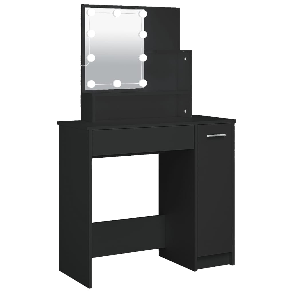 Sminkebord Med Led Svart 86,5X35X136 Cm