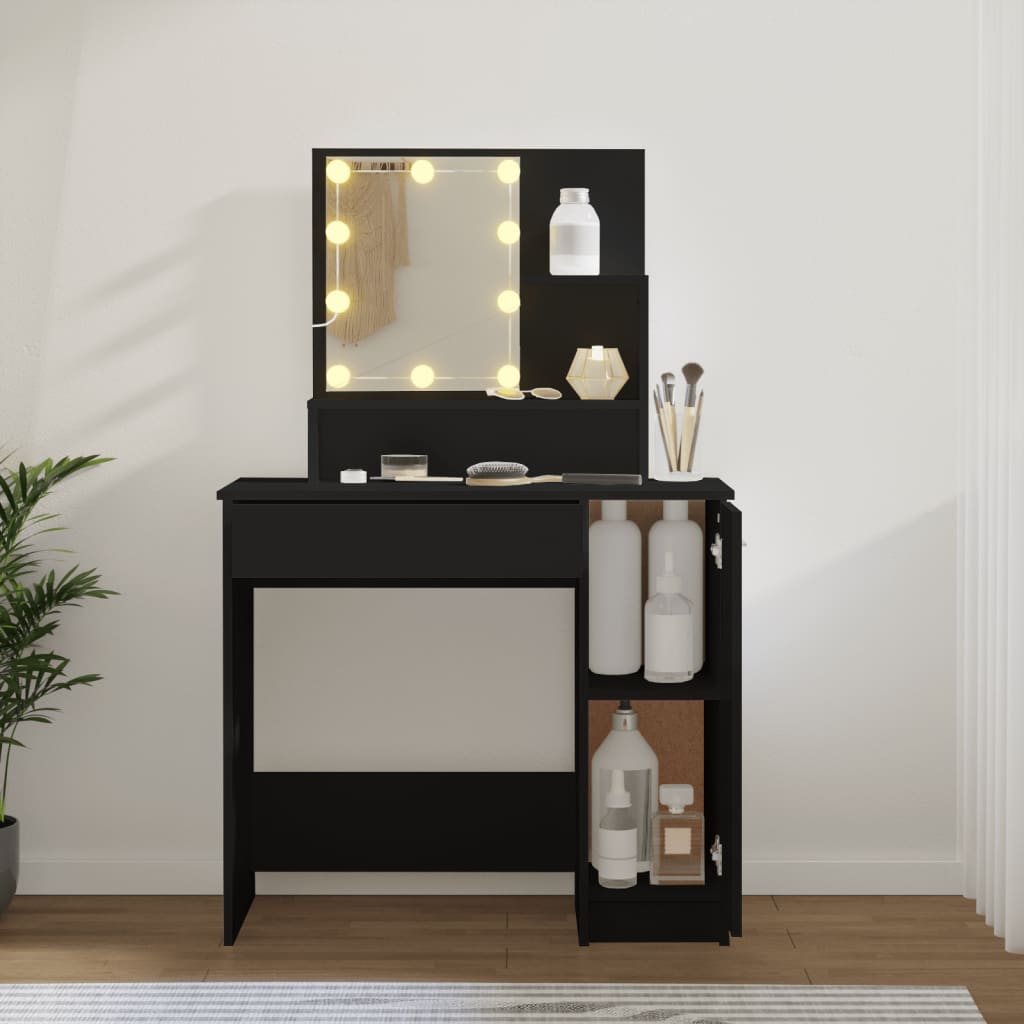 Sminkebord Med Led Svart 86,5X35X136 Cm