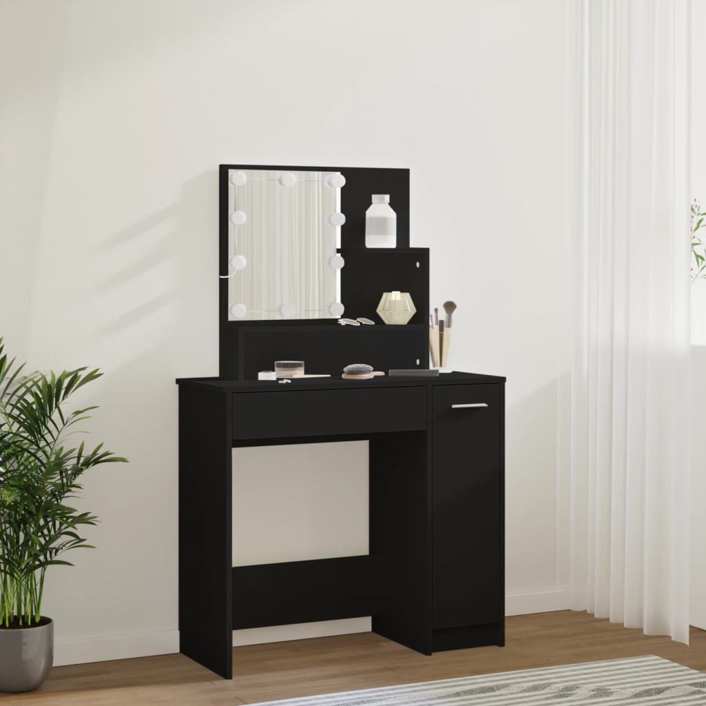 Sminkebord Med Led Svart 86,5X35X136 Cm