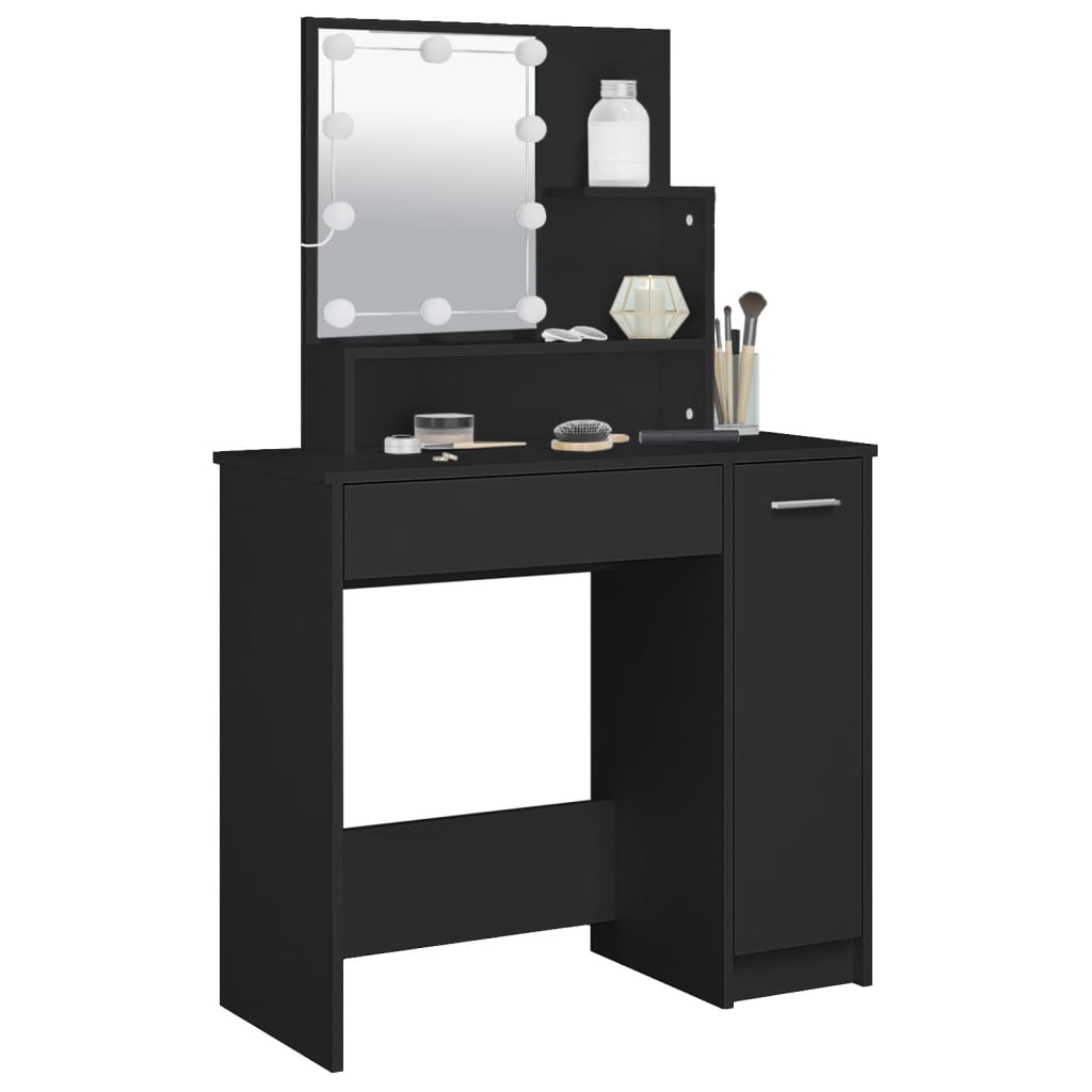 Sminkebord Med Led Svart 86,5X35X136 Cm