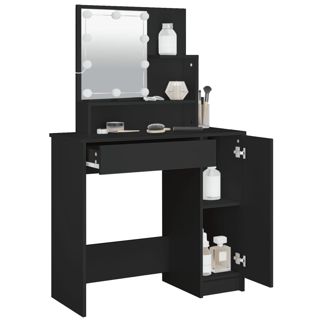 Sminkebord Med Led Svart 86,5X35X136 Cm