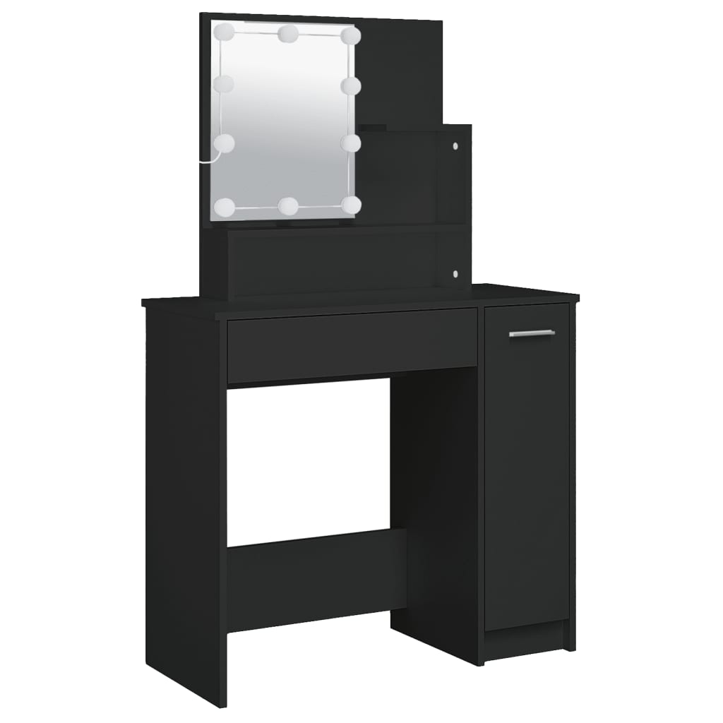 Sminkebord Med Led Svart 86,5X35X136 Cm