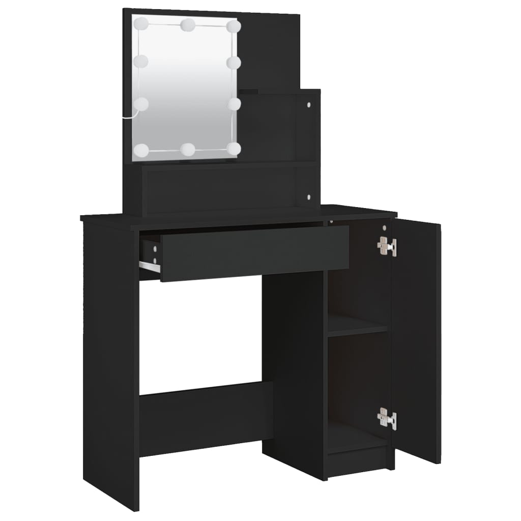 Sminkebord Med Led Svart 86,5X35X136 Cm