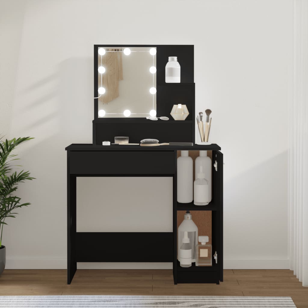 Sminkebord Med Led Svart 86,5X35X136 Cm
