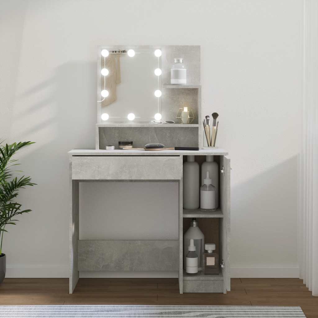 Sminkebord Med Led Betonggrå 86,5X35X136 Cm