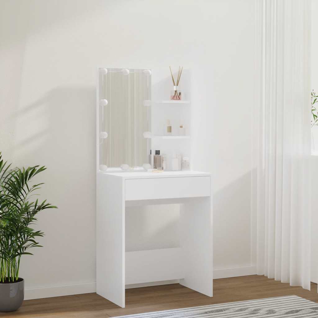 Sminkebord Med Led Hvit 60X40X140 Cm