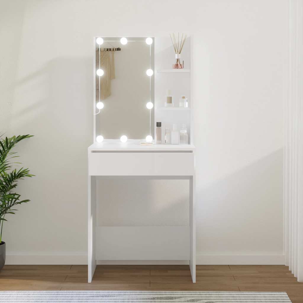 Sminkebord Med Led Hvit 60X40X140 Cm
