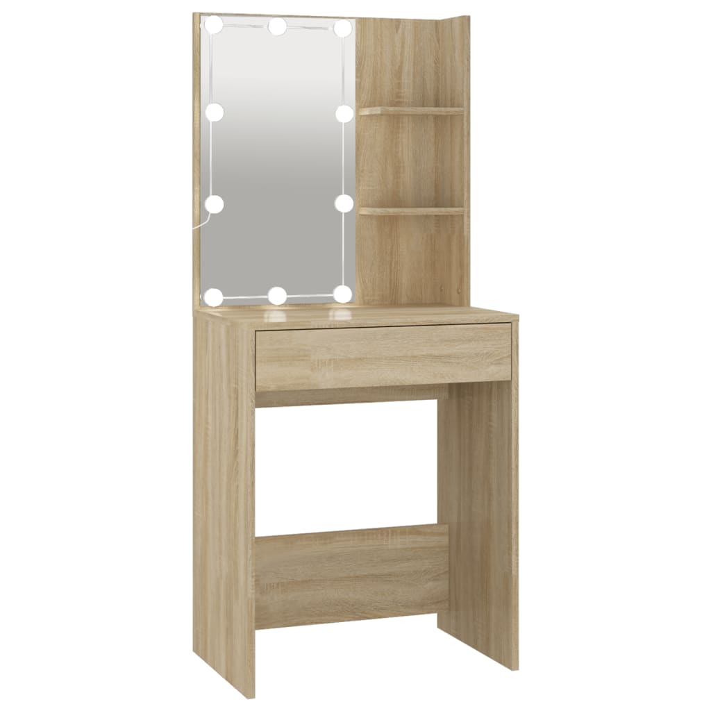Sminkebord Med Led Sonoma Eik 60X40X140 Cm