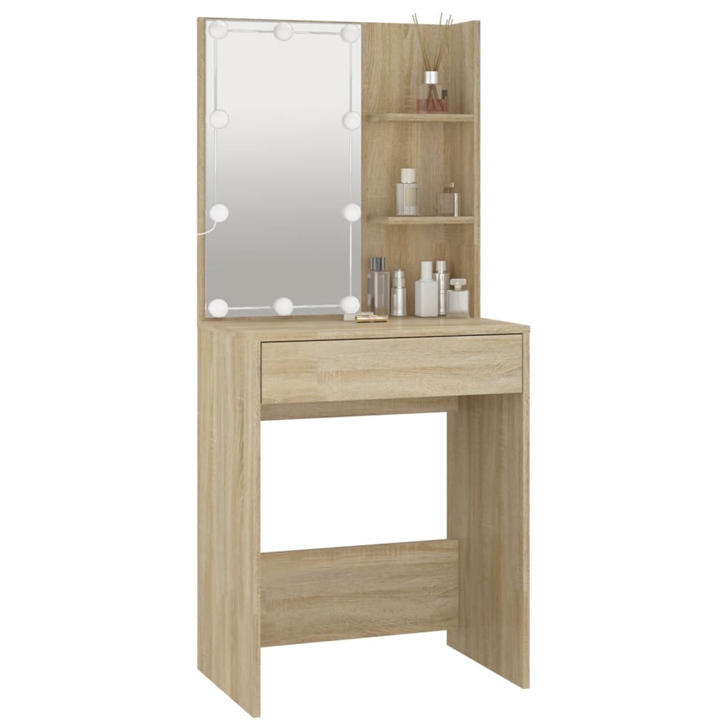 Sminkebord Med Led Sonoma Eik 60X40X140 Cm