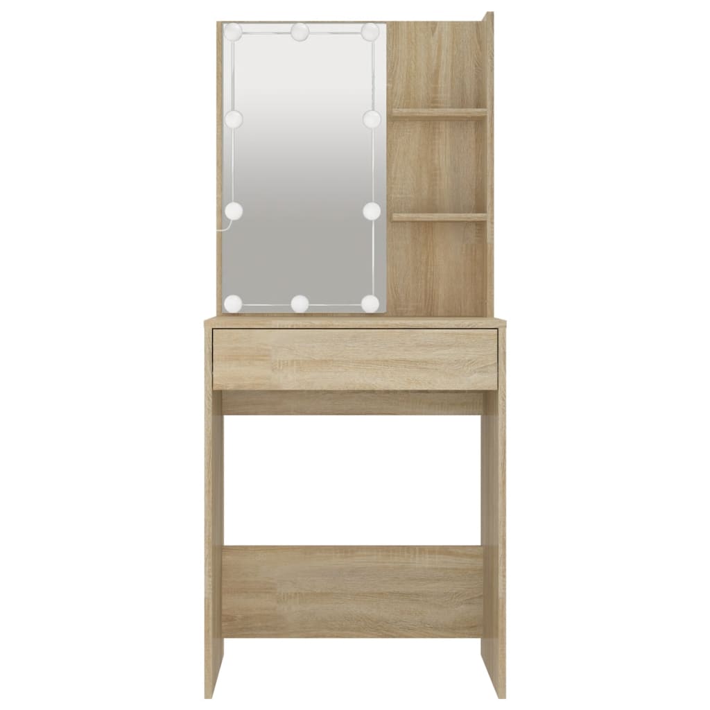 Sminkebord Med Led Sonoma Eik 60X40X140 Cm