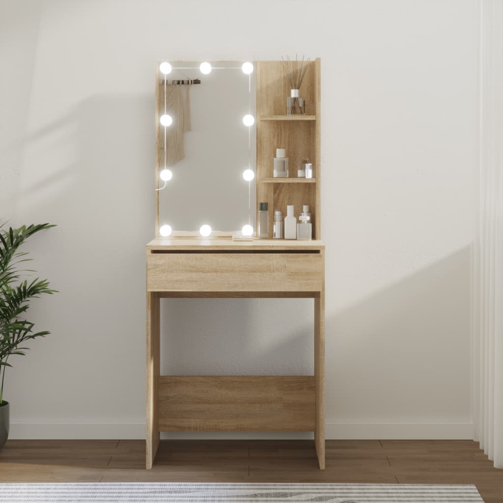Sminkebord Med Led Sonoma Eik 60X40X140 Cm