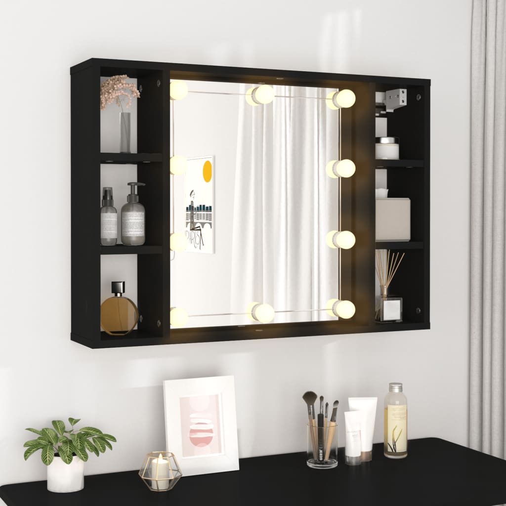 Speilskap Med Led Svart 76X15X55 Cm