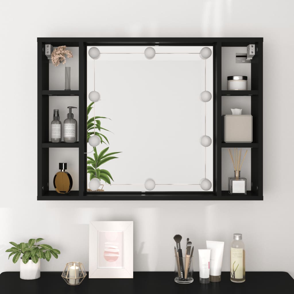 Speilskap Med Led Svart 76X15X55 Cm