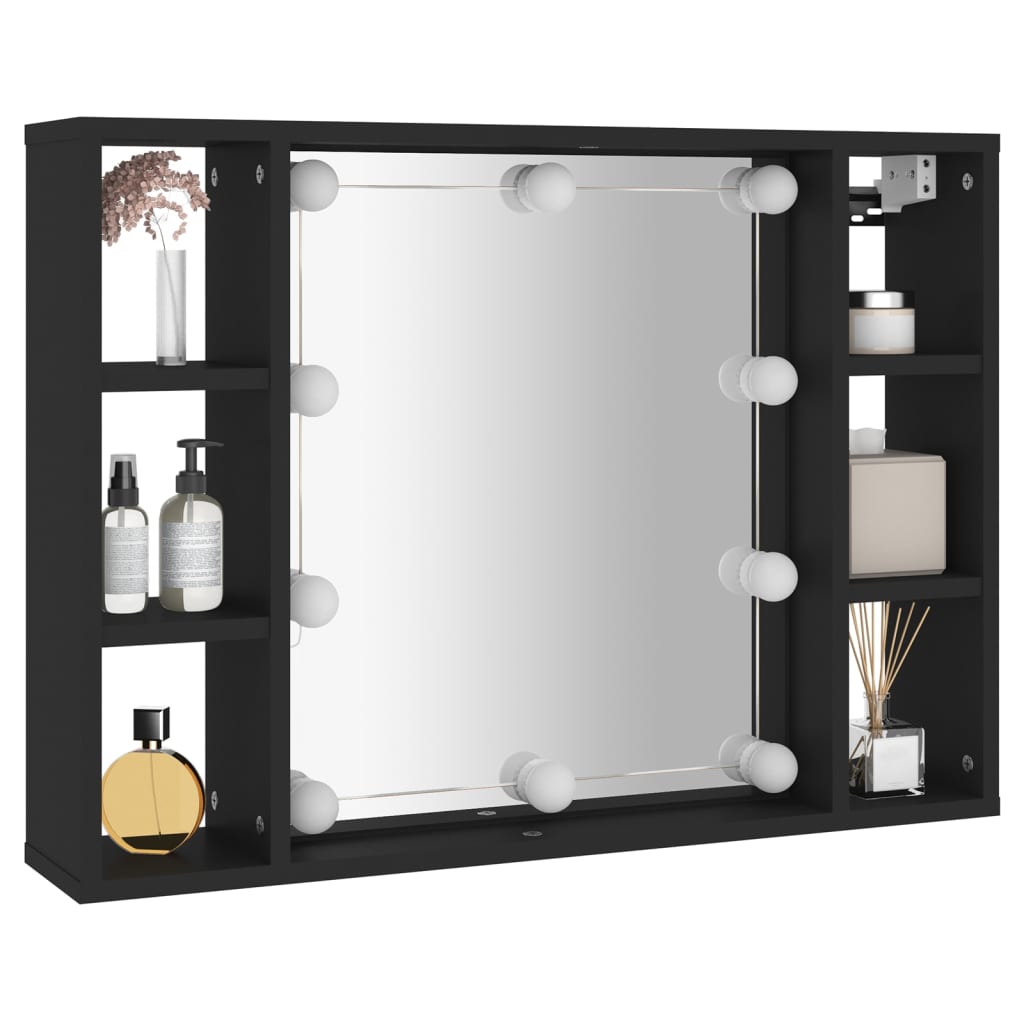 Speilskap Med Led Svart 76X15X55 Cm