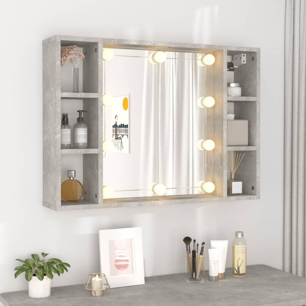 Speilskap Med Led Betonggrå 76X15X55 Cm
