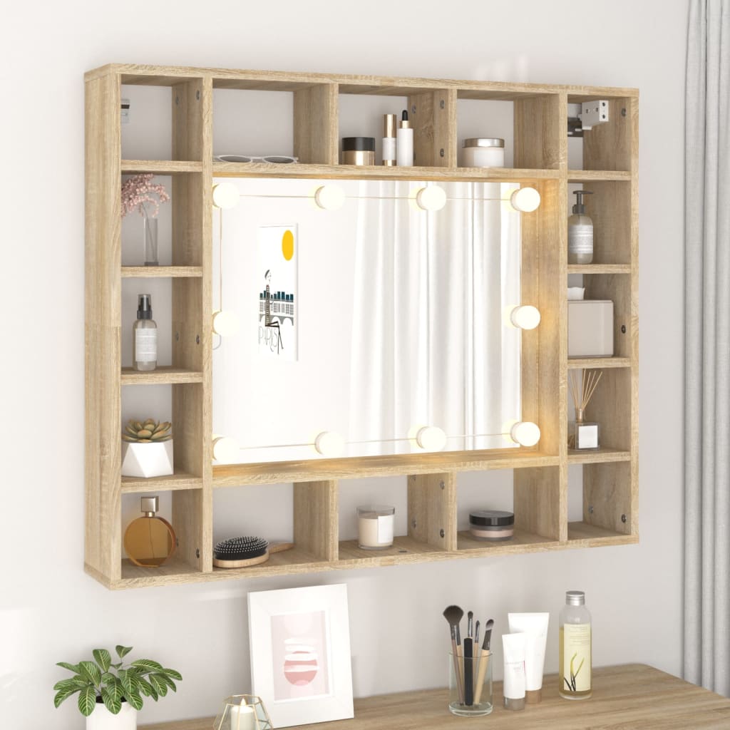 Speilskap Med Led Sonoma Eik 91X15X76,5 Cm