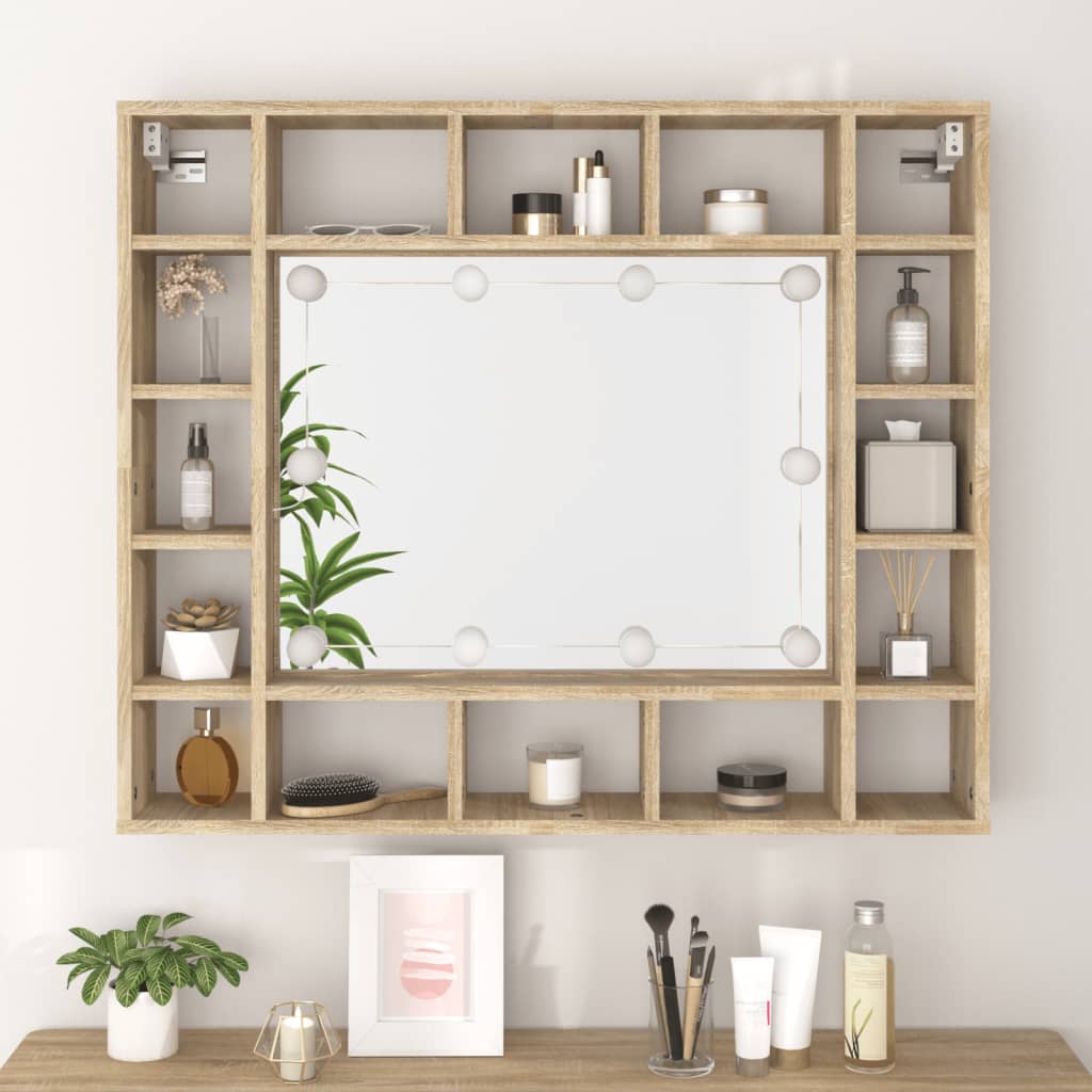Speilskap Med Led Sonoma Eik 91X15X76,5 Cm