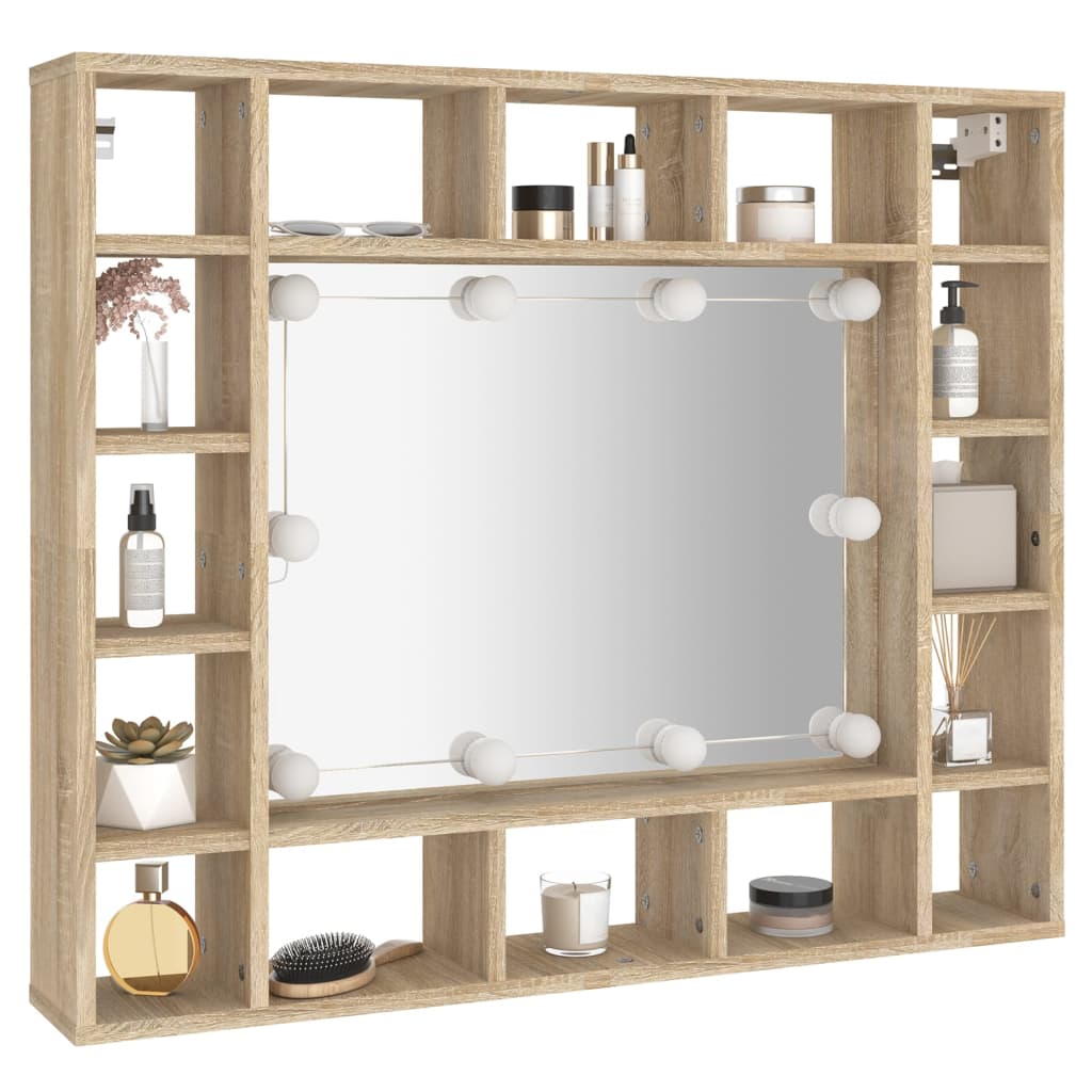 Speilskap Med Led Sonoma Eik 91X15X76,5 Cm