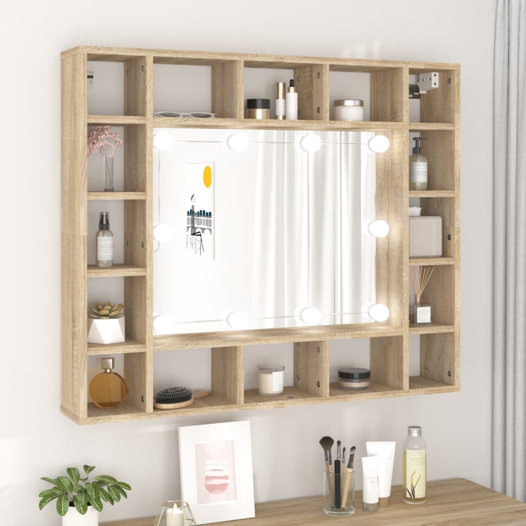 Speilskap Med Led Sonoma Eik 91X15X76,5 Cm
