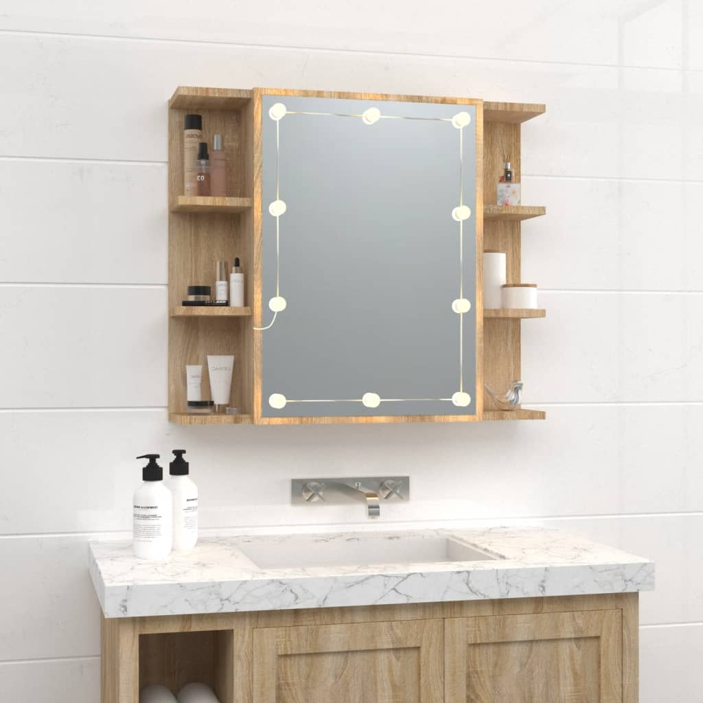 Speilskap Med Led Sonoma Eik 70X16,5X60 Cm