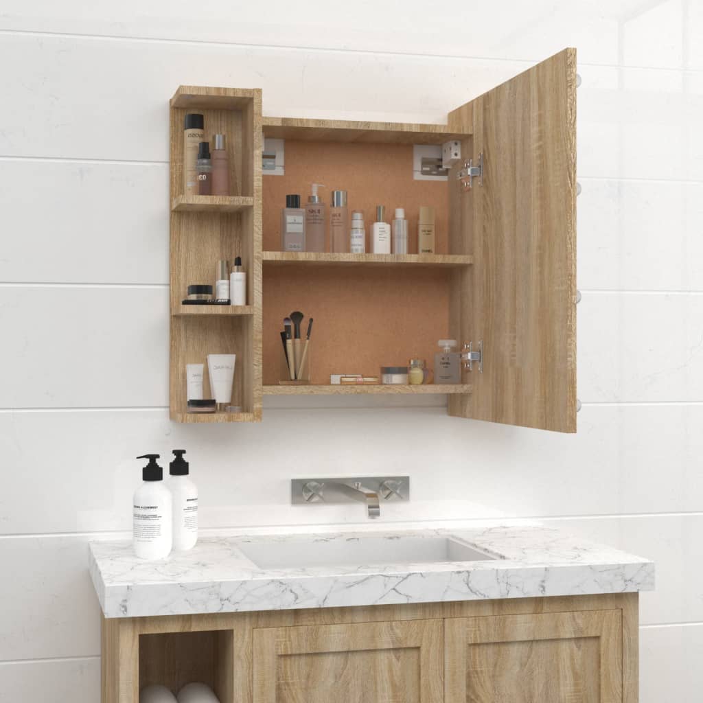 Speilskap Med Led Sonoma Eik 70X16,5X60 Cm