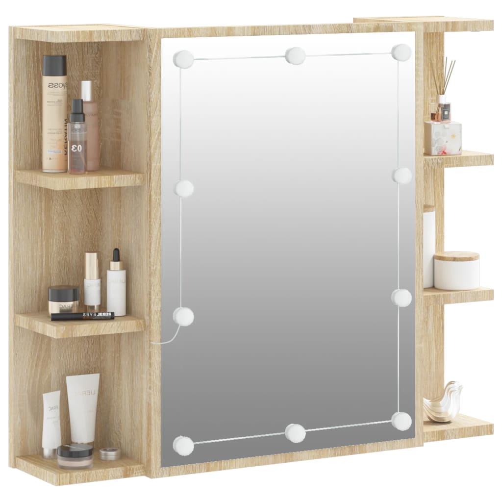 Speilskap Med Led Sonoma Eik 70X16,5X60 Cm