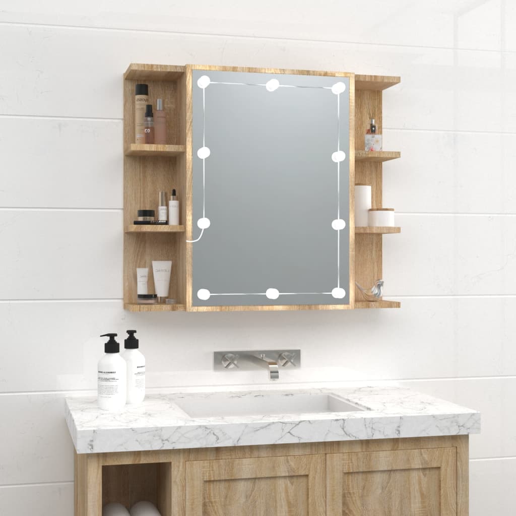 Speilskap Med Led Sonoma Eik 70X16,5X60 Cm