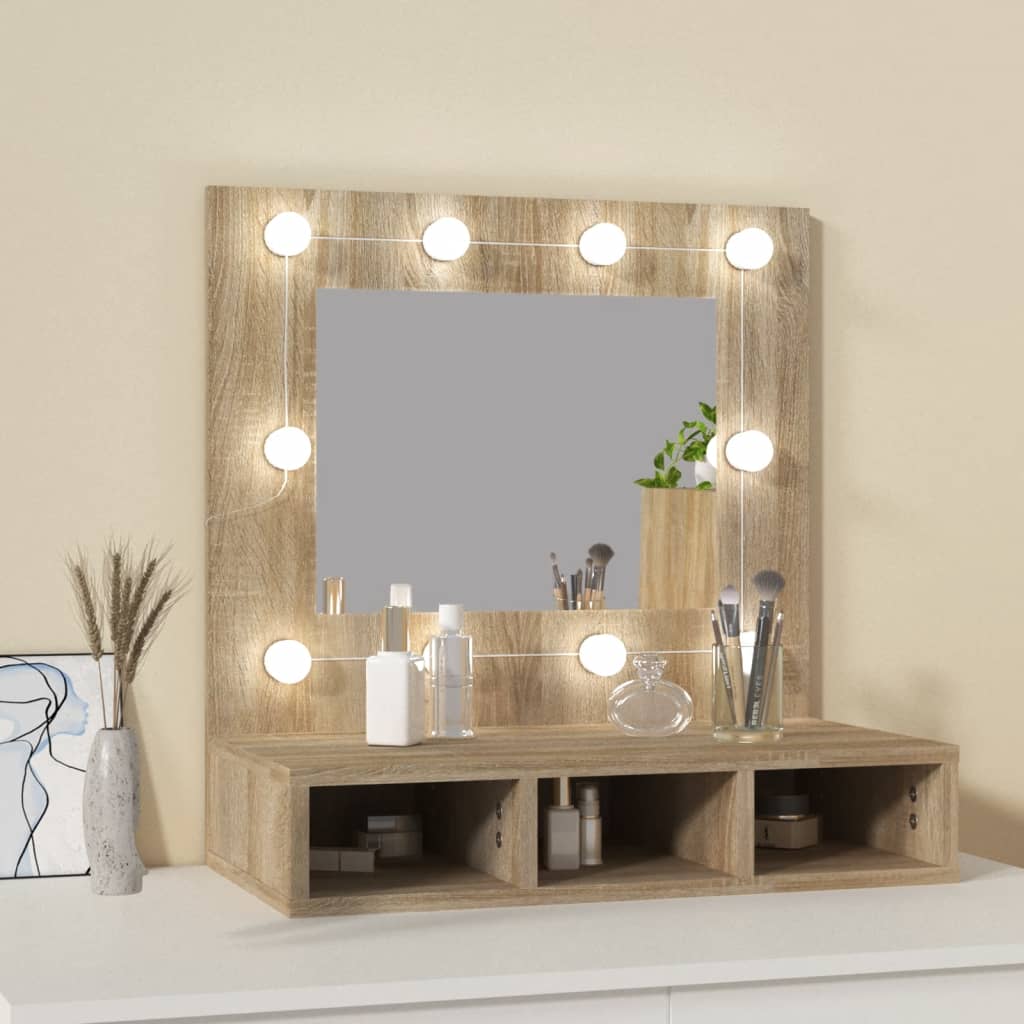 Speilskap Med Led Sonoma Eik 60X31,5X62 Cm