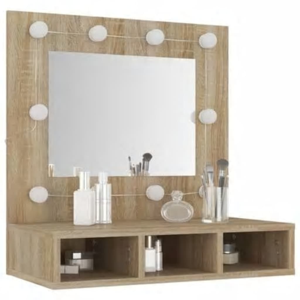 Speilskap Med Led Sonoma Eik 60X31,5X62 Cm