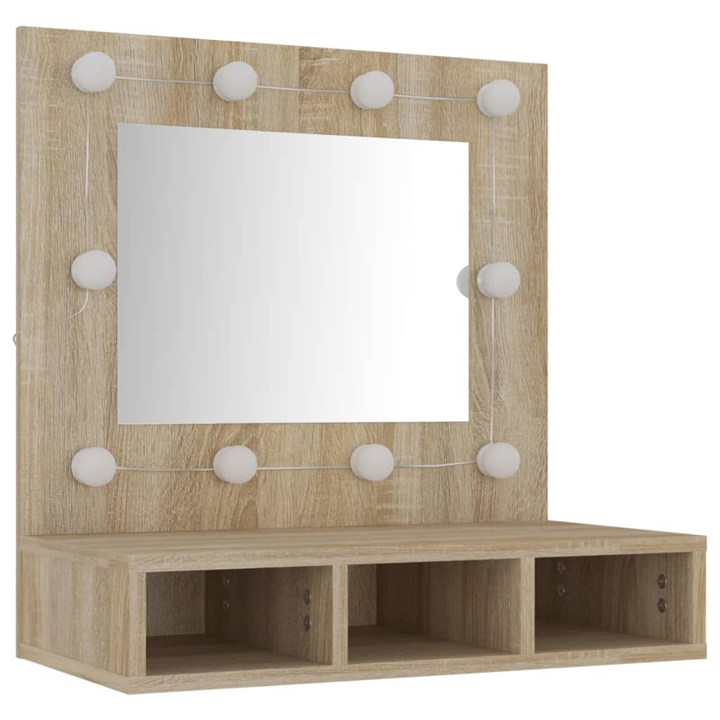 Speilskap Med Led Sonoma Eik 60X31,5X62 Cm