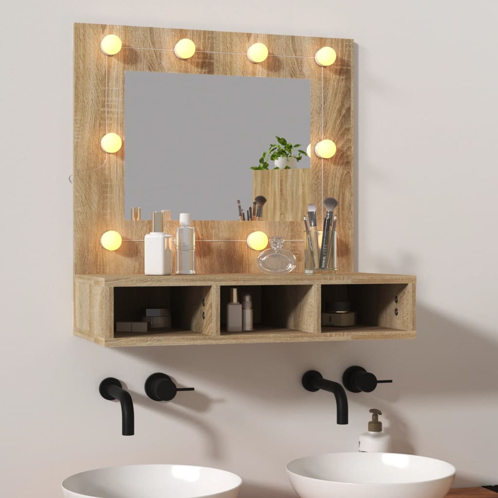 Speilskap Med Led Sonoma Eik 60X31,5X62 Cm