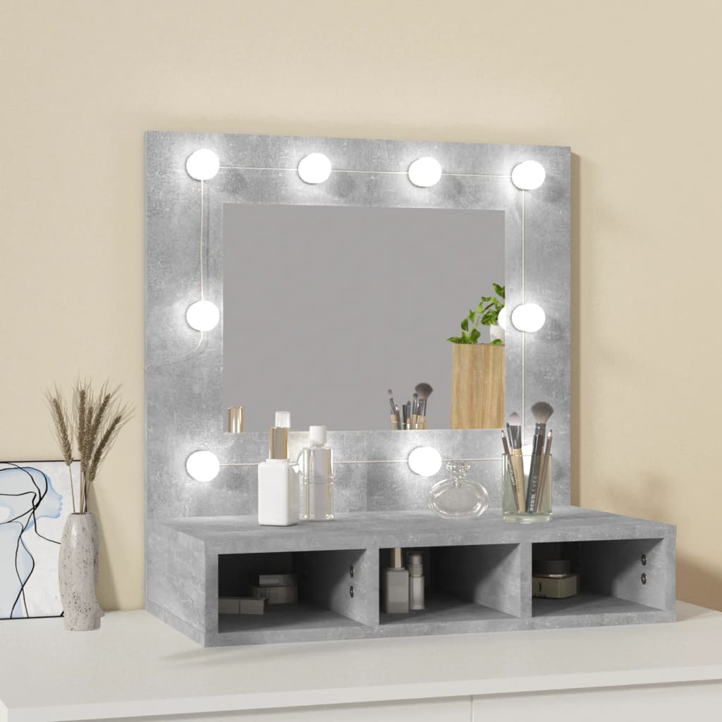 Speilskap Med Led Betonggrå 60X31,5X62 Cm