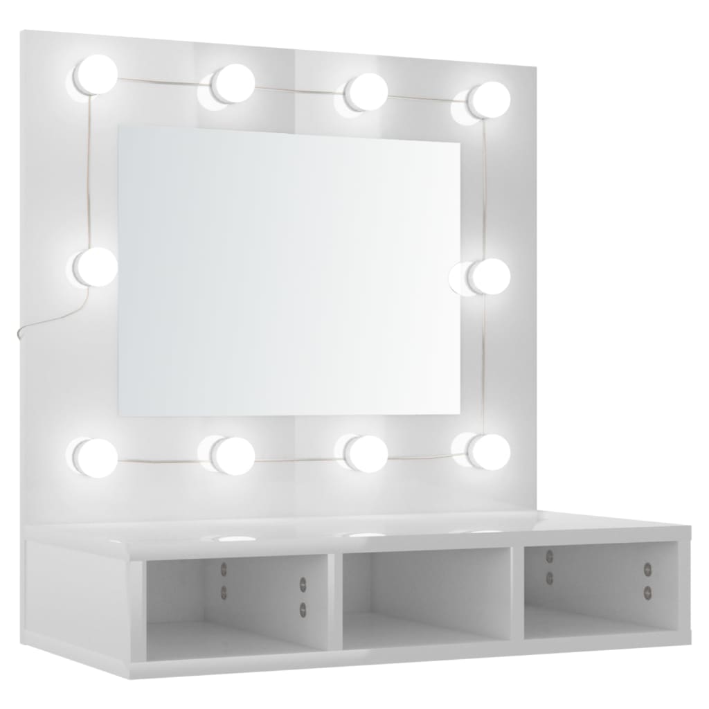 Speilskap Med Led Høyglans Hvit 60X31,5X62 Cm