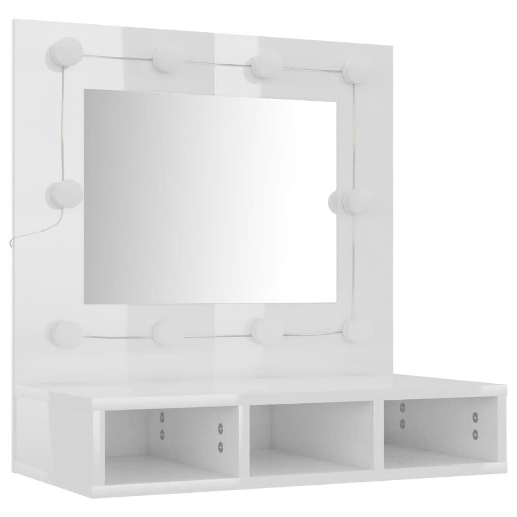 Speilskap Med Led Høyglans Hvit 60X31,5X62 Cm