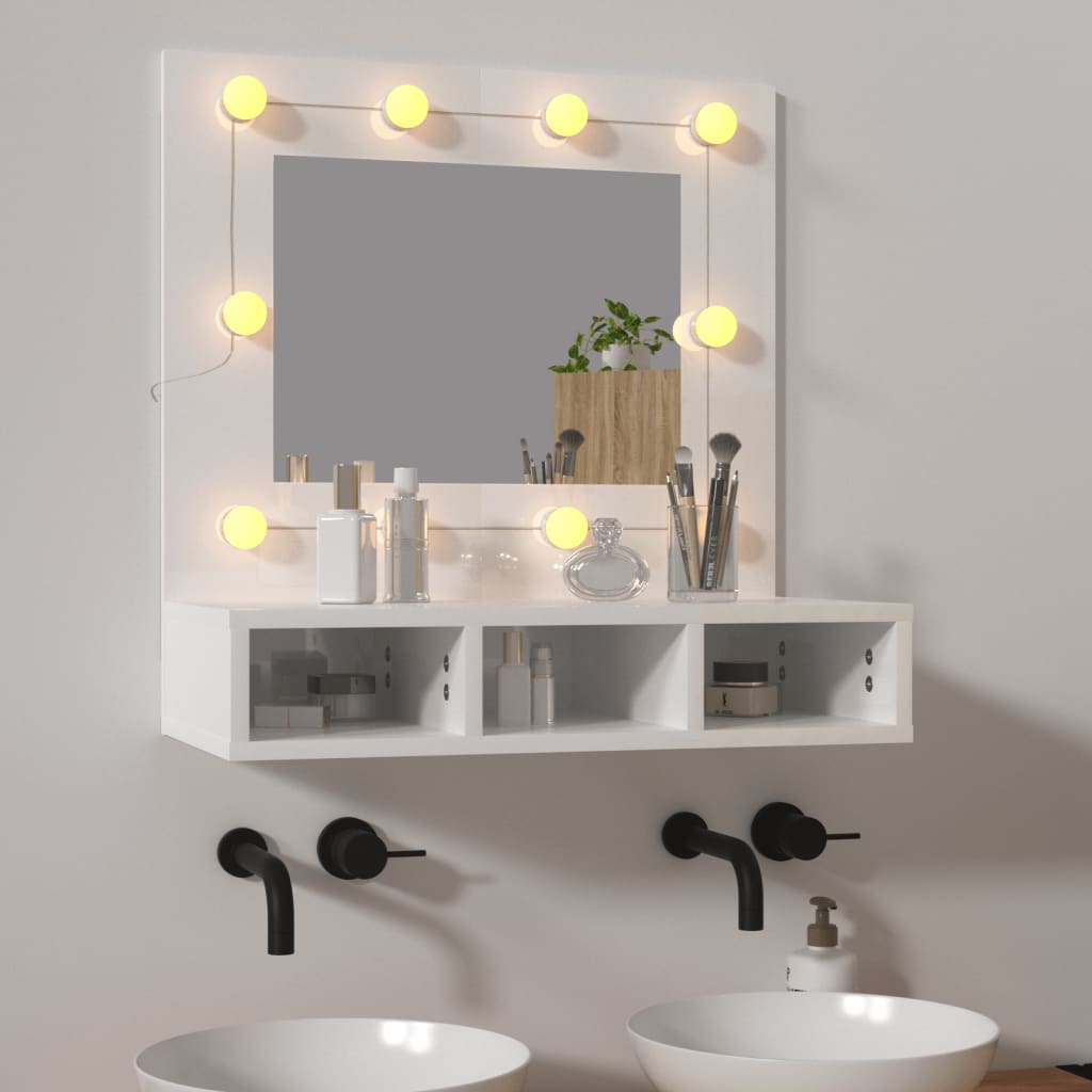 Speilskap Med Led Høyglans Hvit 60X31,5X62 Cm
