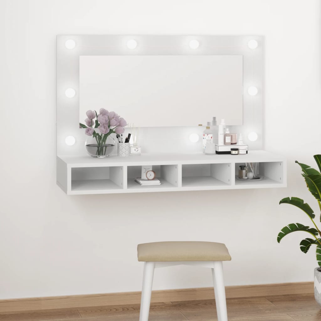 Speilskap Med Led Hvit 90X31,5X62 Cm