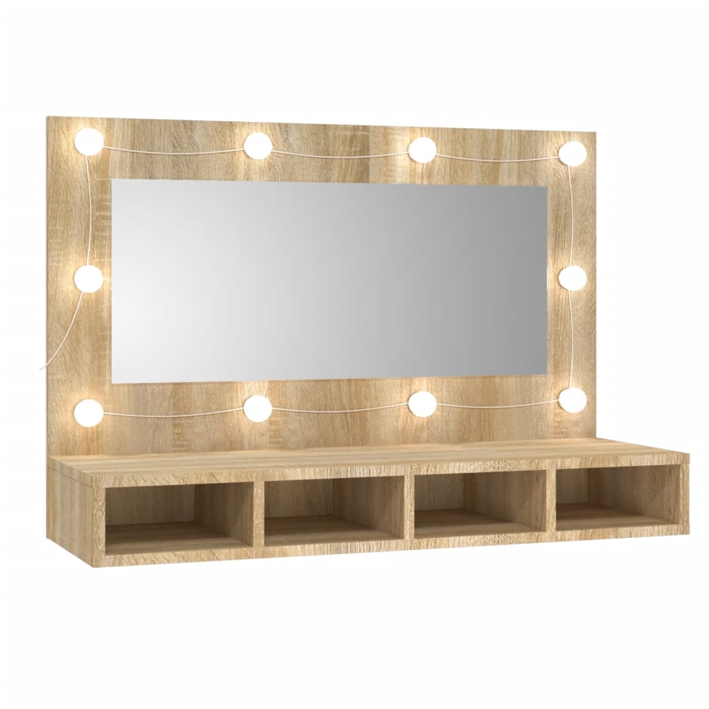 Speilskap Med Led Sonoma Eik 90X31,5X62 Cm
