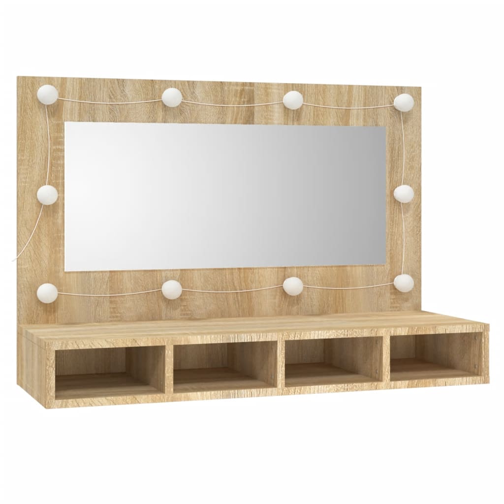 Speilskap Med Led Sonoma Eik 90X31,5X62 Cm