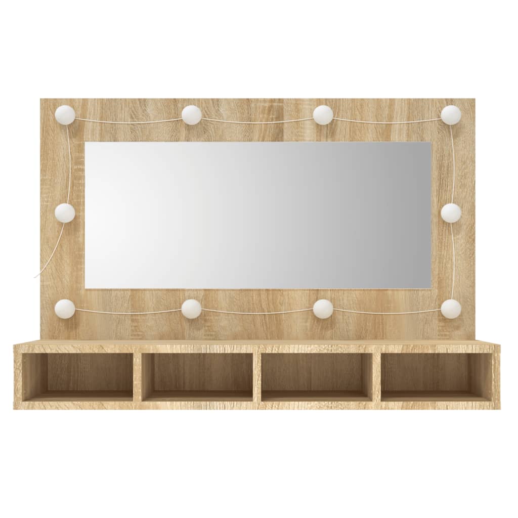 Speilskap Med Led Sonoma Eik 90X31,5X62 Cm