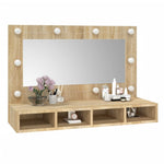 Speilskap Med Led Sonoma Eik 90X31,5X62 Cm
