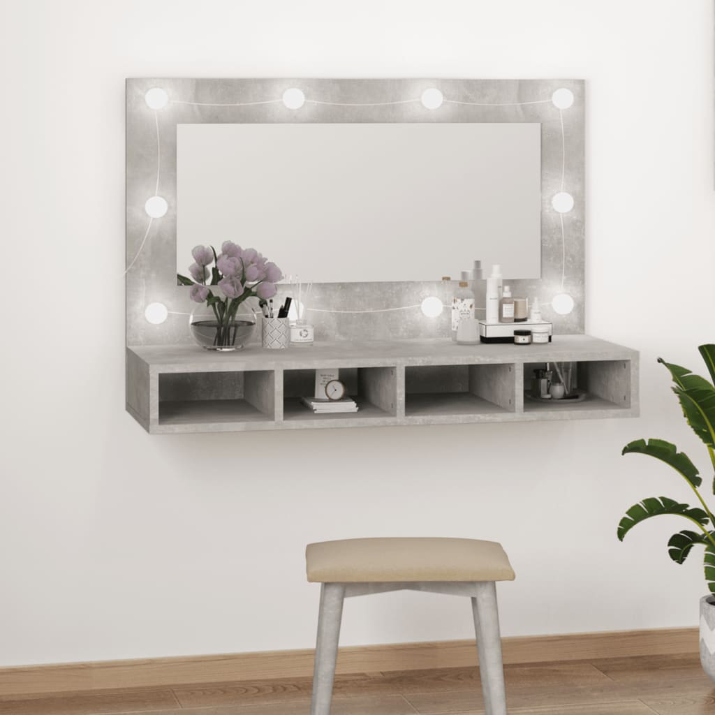 Speilskap Med Led Betonggrå 90X31,5X62 Cm