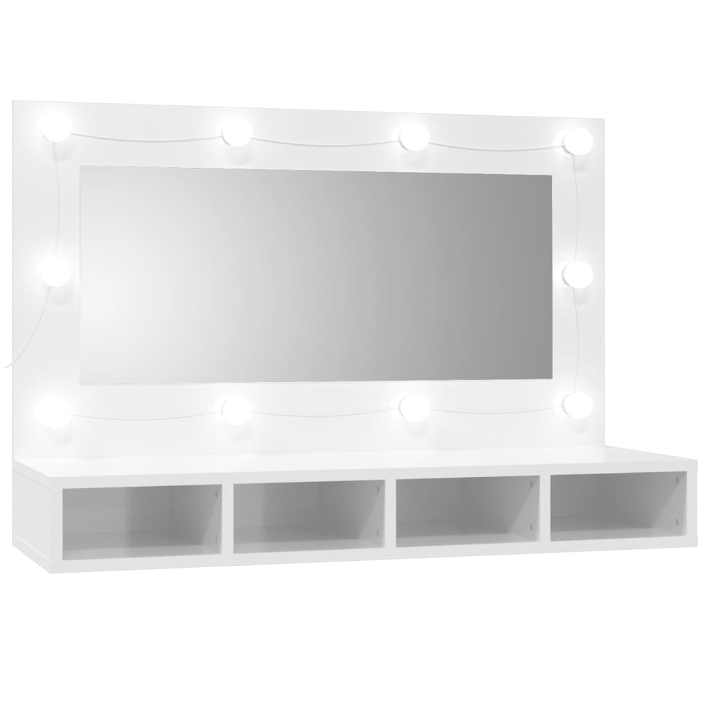 Speilskap Med Led Høyglans Hvit 90X31,5X62 Cm