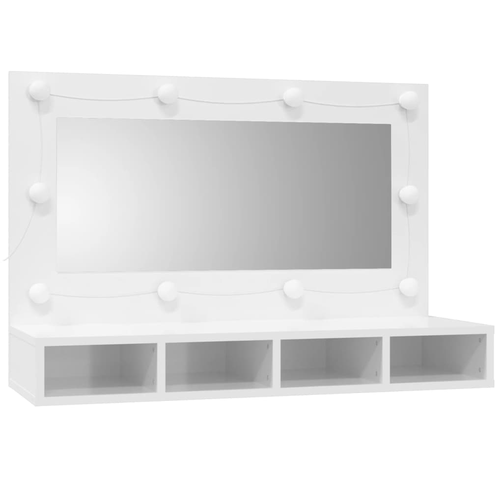 Speilskap Med Led Høyglans Hvit 90X31,5X62 Cm