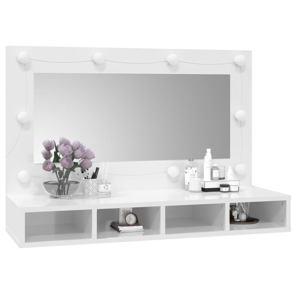 Speilskap Med Led Høyglans Hvit 90X31,5X62 Cm