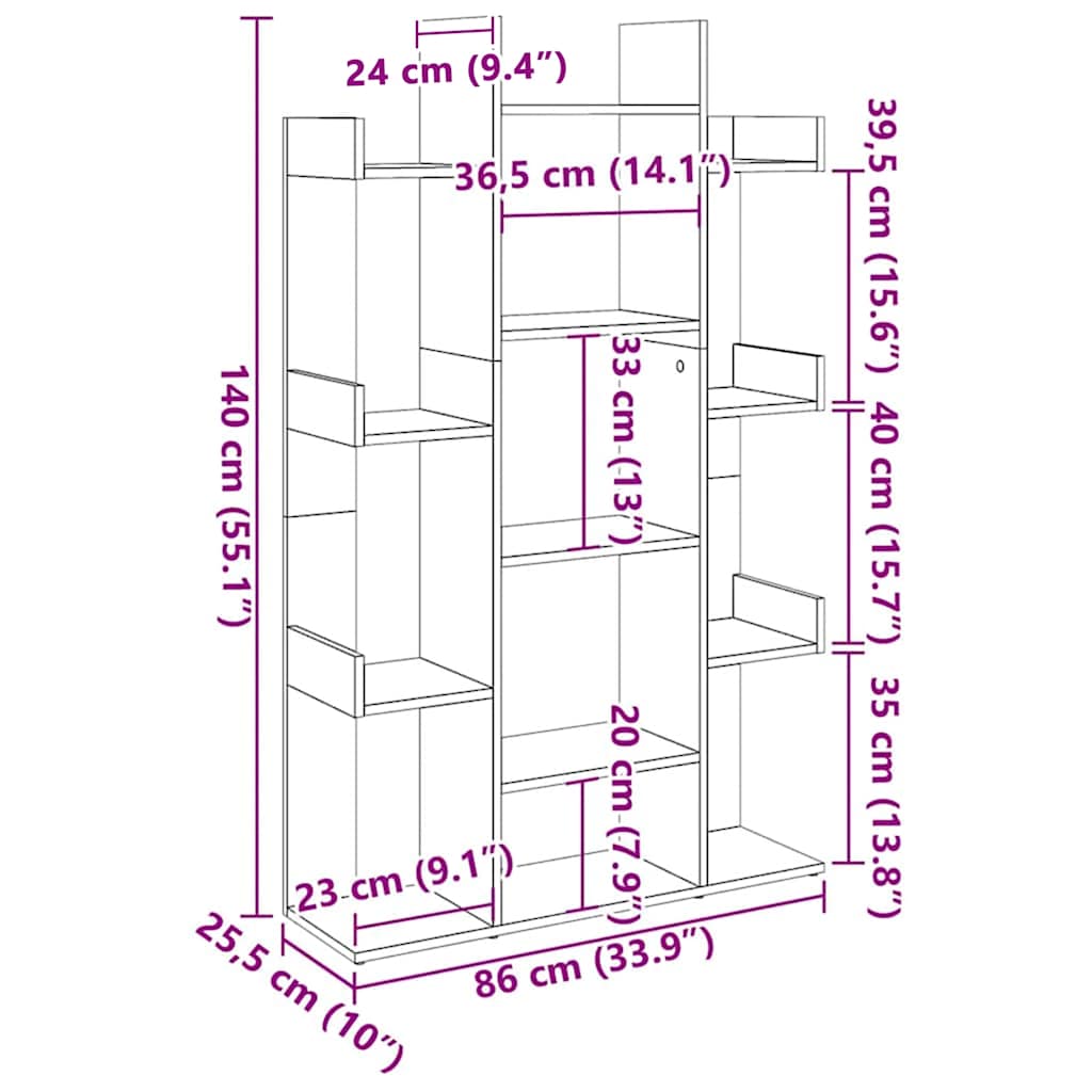 Bokhylle Sonoma Eik 86X25,5X140 Cm Konstruert Tre