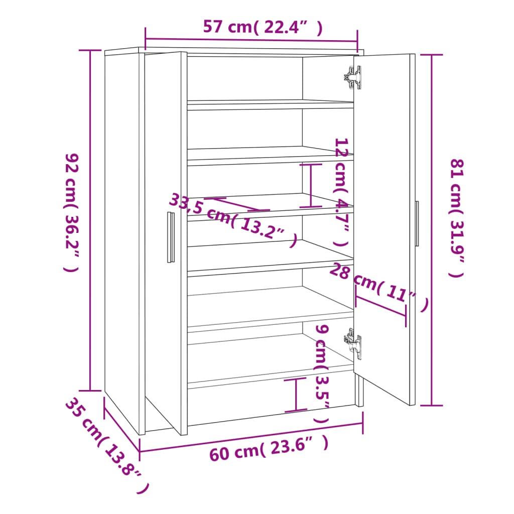 Skoskap Hvit 60X35X92 Cm Konstruert Tre