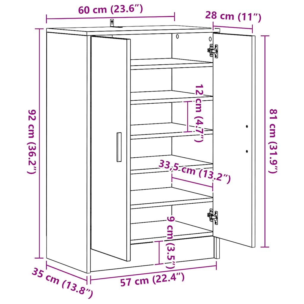 Skoskap Hvit 60X35X92 Cm Konstruert Tre