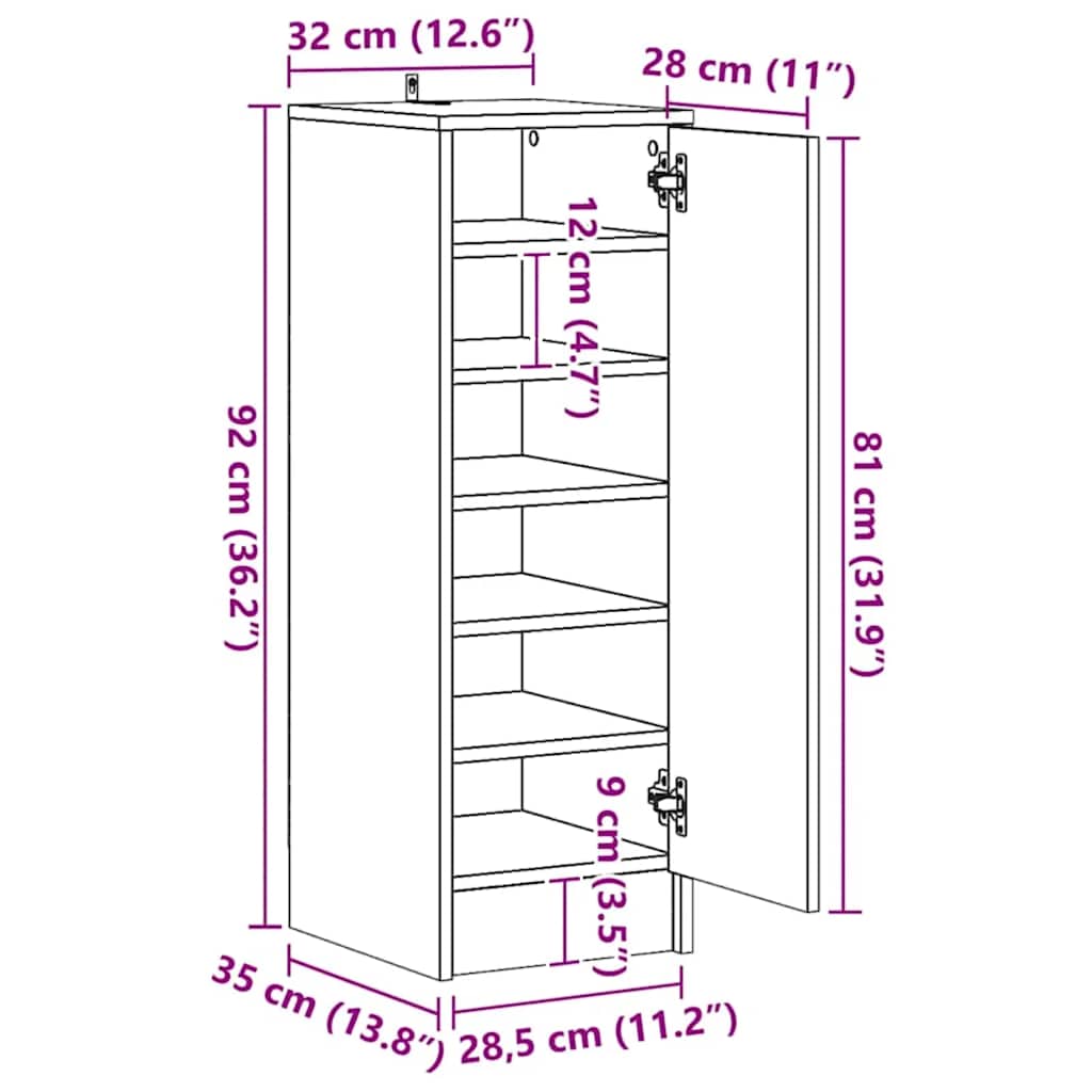 Skoskap Sonoma Eik 32X35X92 Cm Konstruert Tre