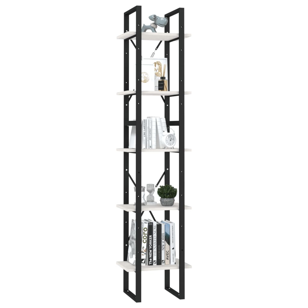 Bokhylle 5 Etasjer Hvit 40X30X175 Cm Heltre Furu