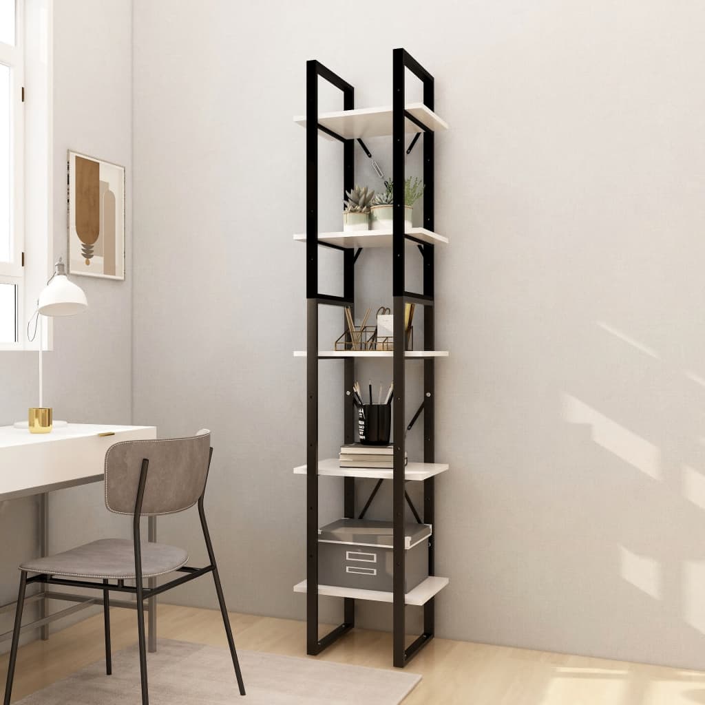 Bokhylle 5 Etasjer Hvit 40X30X175 Cm Heltre Furu
